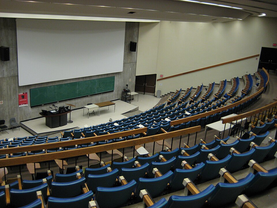 Large, empty lecture hall.