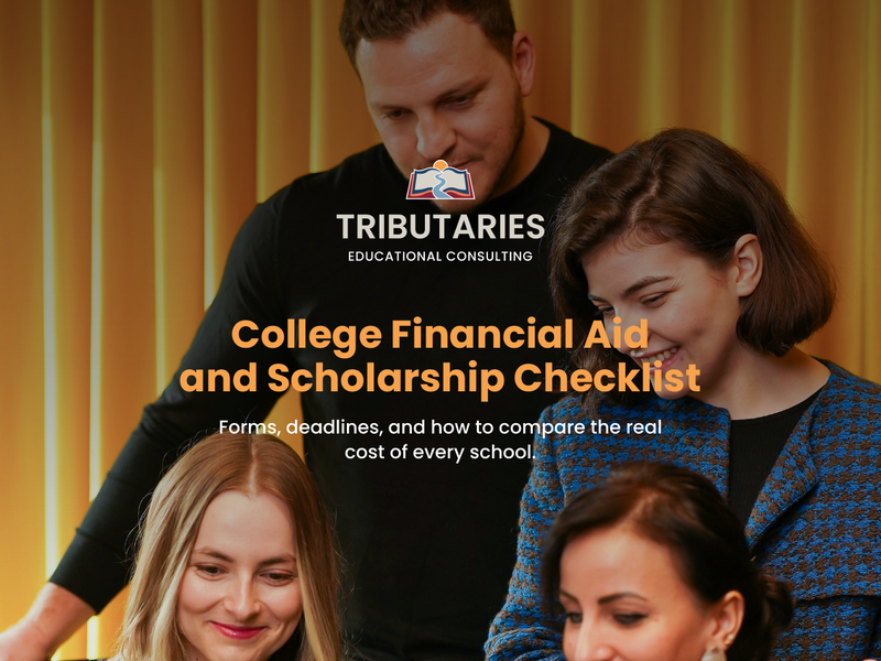 thumbnail of cover of financial aid checklist document with family of four looking at computer